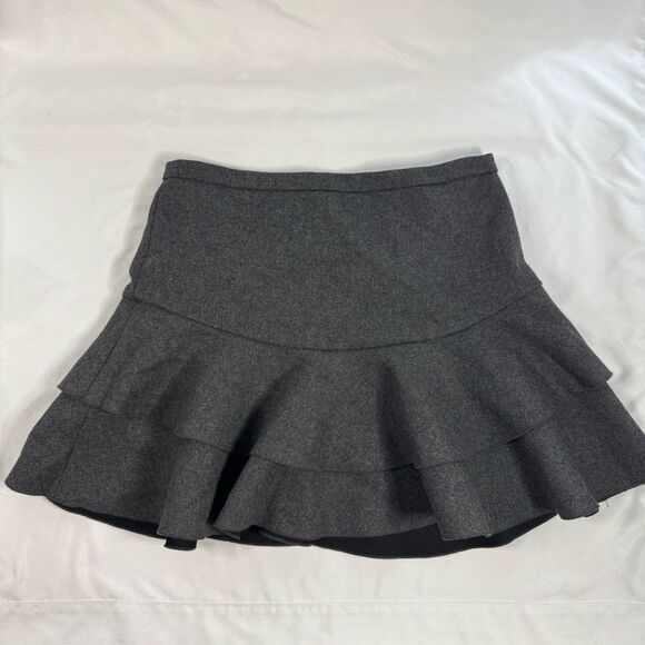 J Crew Flounce Mini Skirt Wool Size 6 Grey Tiered Ruffle Y2K Preppy Neutral - Picture 1 of 6